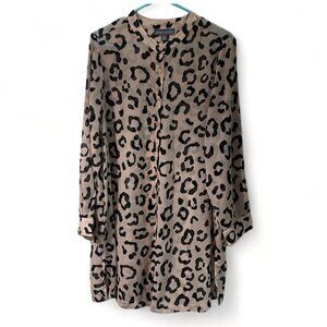 Jessica London Womens Leopard Print Button-Down Tunic Blouse Size 18W